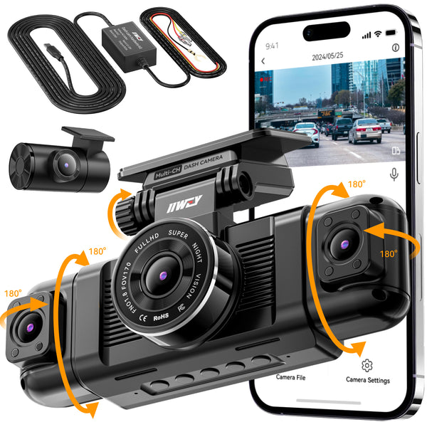 IIWEY N5 4 Channel Dash Cam + IIWEY Hardwire Kit in Bundles,  8 IR Lamps Night Vision, 5G WiFi & APP Control, G-Sensor, Parking Mode, with a Free 128GB SD Card