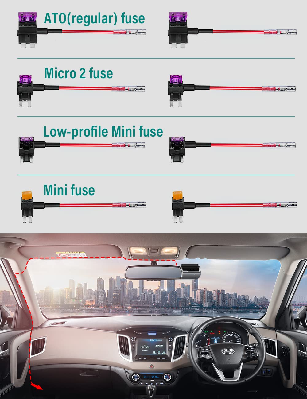 Dash Cam Hard Wire Kit for IIWEY N4/EY02/D2 PRO/ EY05/ EY05A/ J01 Model, 4 Meter Dashboard Camera Car Charger Cable Kit 12V- 24V to 5V, Power Adapter with LP/Mini/ATO/Micro2 Fuse for Dash Cam