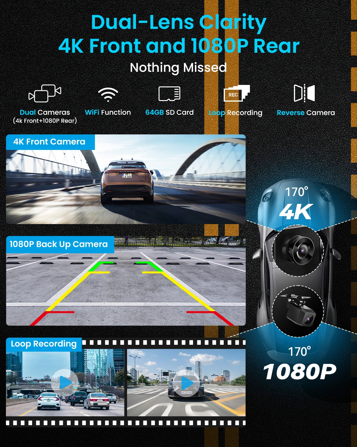 IK5 9" Wireless Apple CarPlay & Android Auto Screen, Portable Car Stereo with 4K Dash Cam & 1080p Backup Camera, Add CarPlay to Any Vehicle, Touchscreen, GPS, Mirror Link